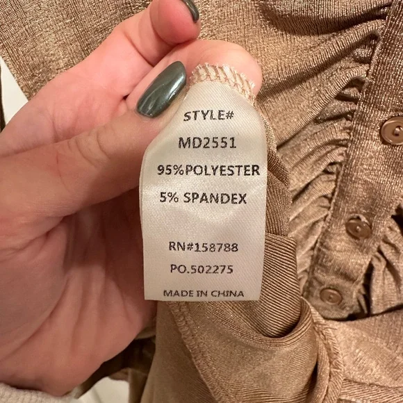 MABLE Front Ruched Button-Down Skinny Mini Shirt Dress Taupe Women’s Small - Picture 6 of 6